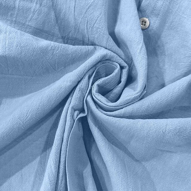Shirt Vacation Men's Linen Cotton Plain Neck Plunging Beach