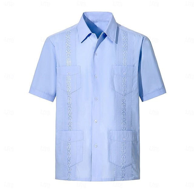 Black Guayabera Yellow White Men's Shirt Light