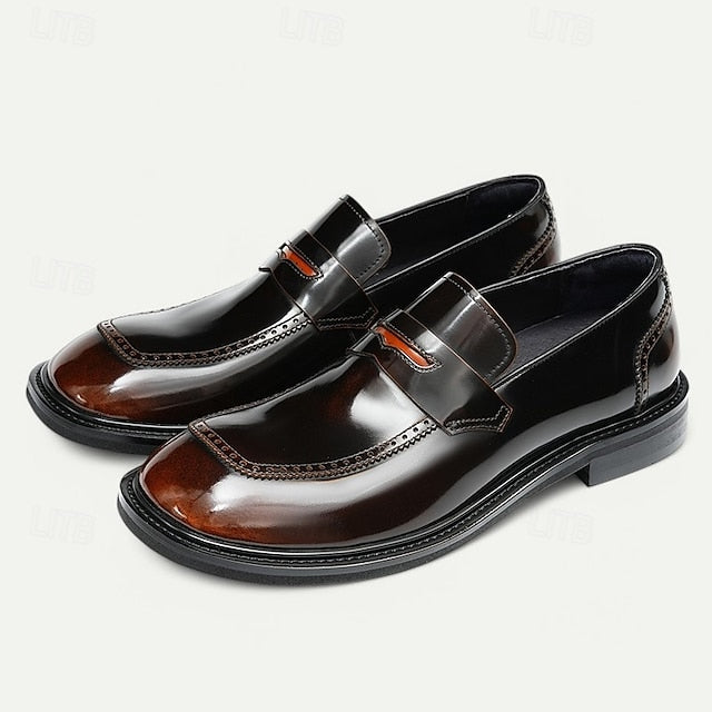 Black Men's Decorative Cowhide Premium Slip-On Loafers with