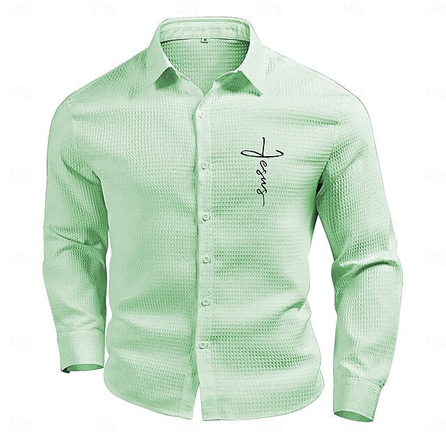 Men's Stripes Sleeve Lapel Shirt Short Beach Light Grey