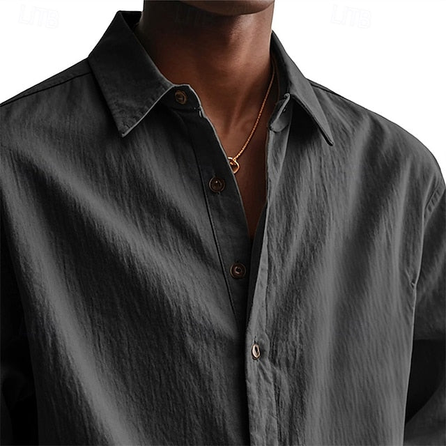 Green Up Button Men's White Shirt Light Casual
