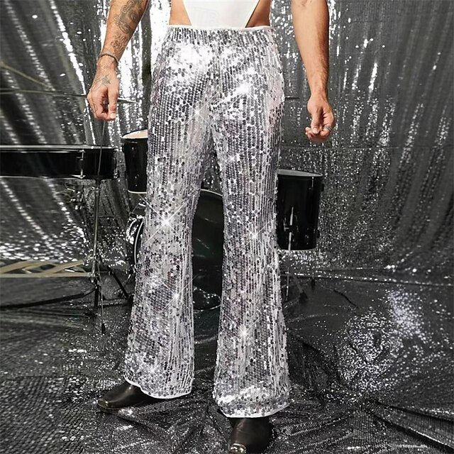 Trousers Casual Bell Pocket Pants Sequins Bottom Men's