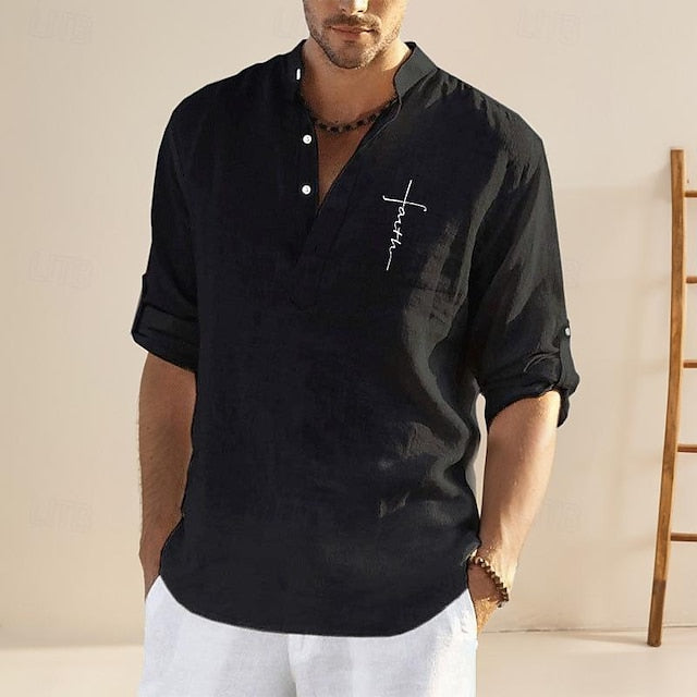 Shirt Chinese Linen Collar Men's Mandarin