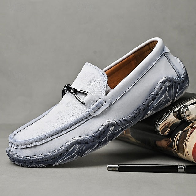 Faux - with Leather Detail Men's White Moccasins Tassel
