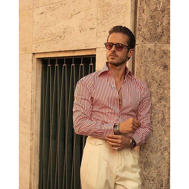 Men's Button Casual Up Shirt Pink Summer