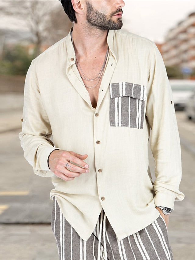 Shirt Button Up Casual Summer Men's Red