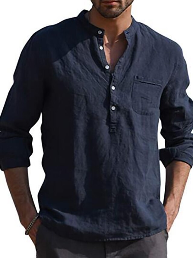 Linen Men's Shirt Wear Summer Collar Band Beach