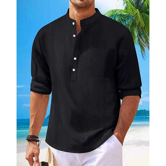 Linen Men's Shirt Casual Popover Cotton