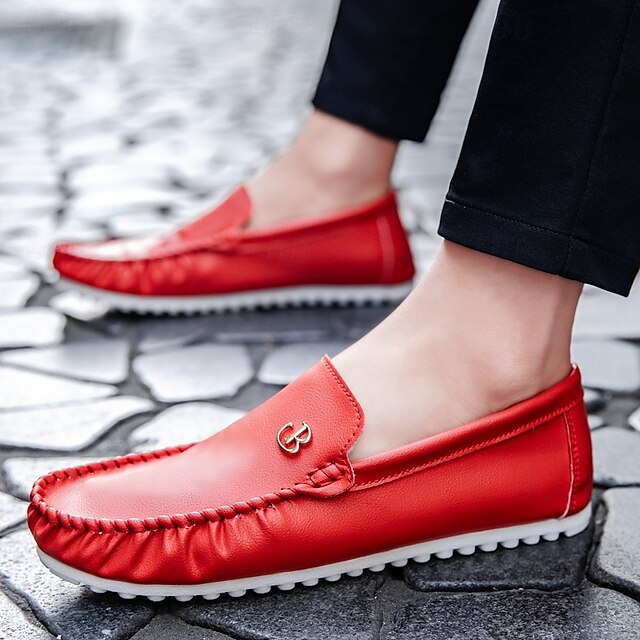 Men's Moccasins Red and Logo Design Elasticized with