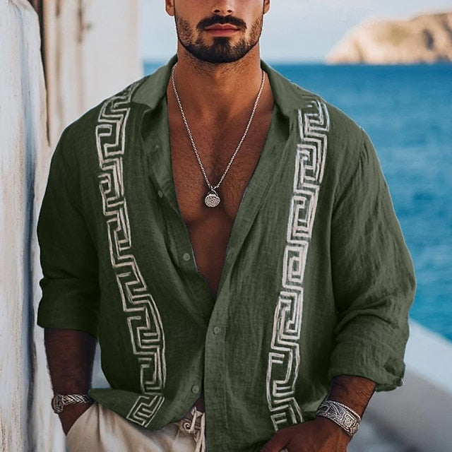 Men's Guayabera Shirt Linen Summer Beach