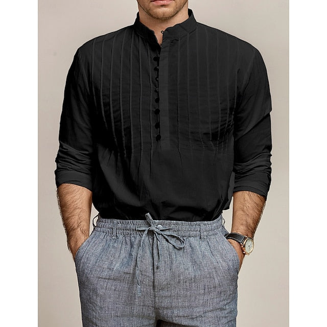 Men's Popover Shirt Band Collar Summer