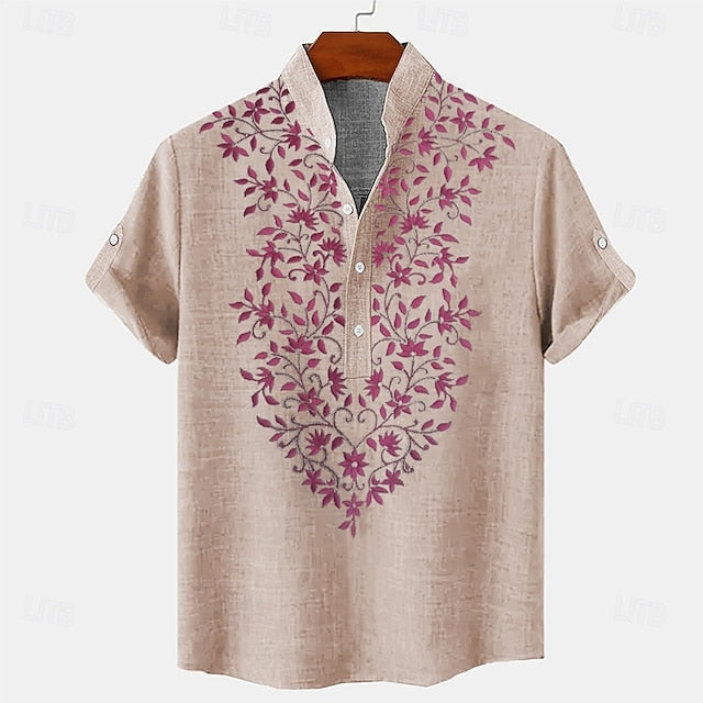 Short Sleeve Linen Shirt Summer Casual Ethnic Men's