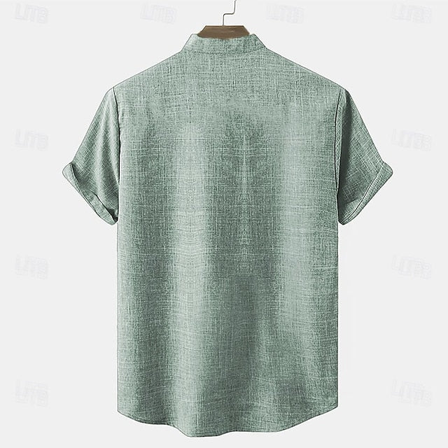 Shirt Linen Henley Retro Men's Shirts Vintage