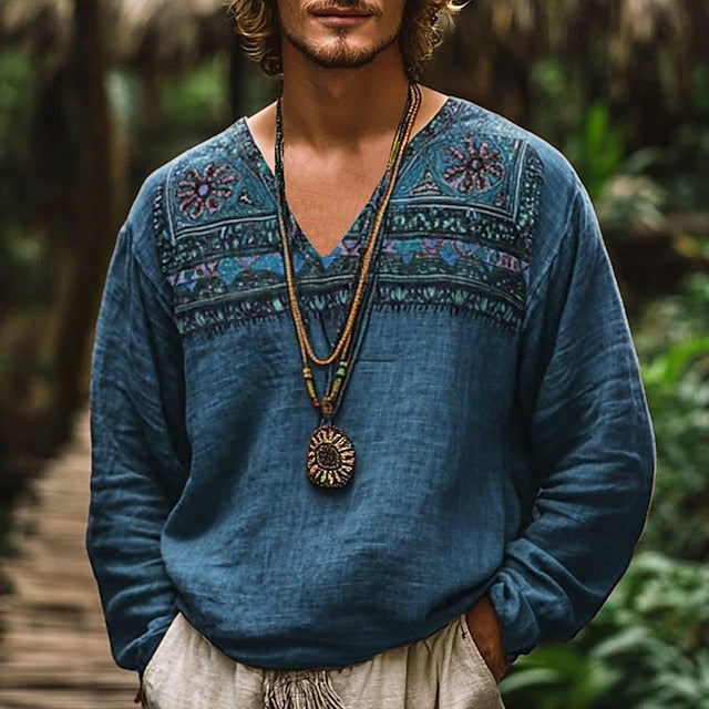 Vintage Men's Summer Linen Shirt Popover
