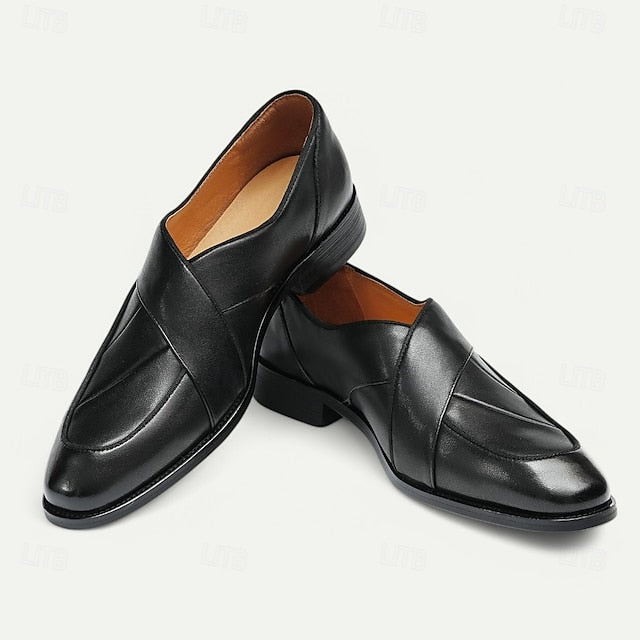 Loafers Men's Slip-On Strap - Cross Handmade Gray Leather