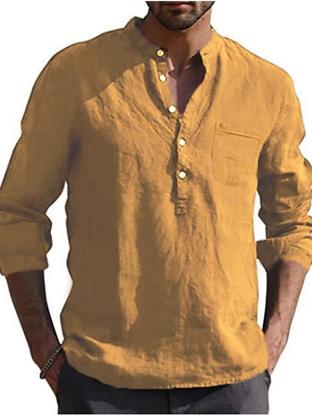 Linen Men's Shirt Wear Summer Collar Band Beach