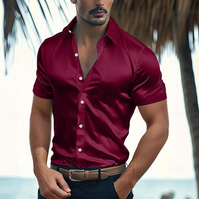 Shirt Summer Wear Casual Satin Men's Beach