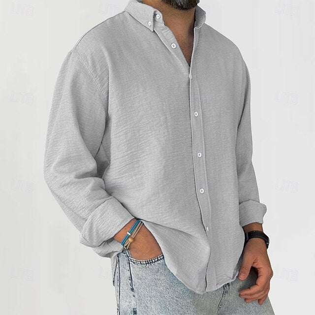 Men's Cotton Black Vacation Linen Plain Daily Wear Shirt