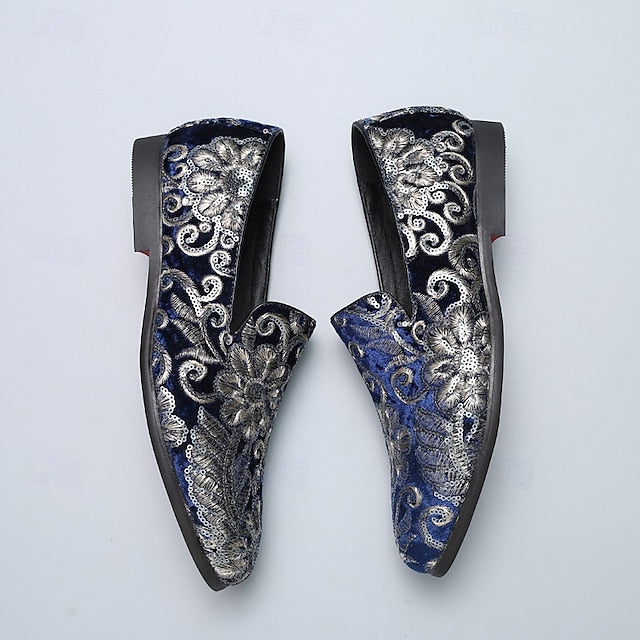 Slip-On – Stylish Floral Men's Embroidered Purple Loafers