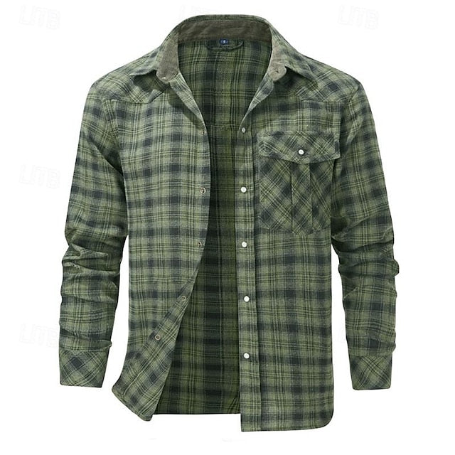 Shirt Casual Up Men's Button Plaid