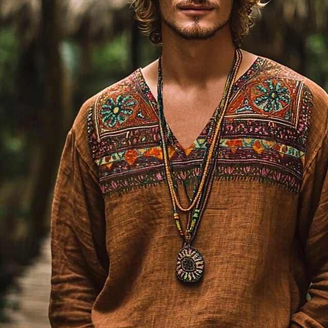 Vintage Men's Summer Linen Shirt Popover