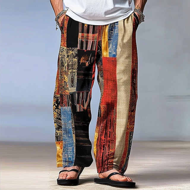 Men's Mid Pants Waist Trousers Block Color Patchwork