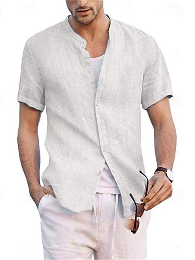 Cotton Linen Collar Men's Shirt Chinese