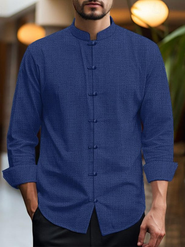 Linen Chinese Men's Shirt Cotton Collar