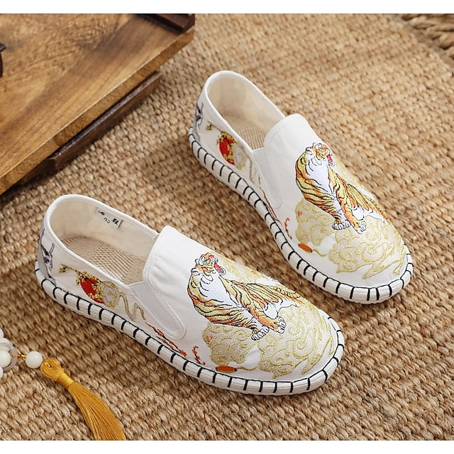 White Espadrille Men's Shoes Slip-On Artistic with