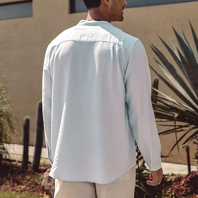 Men's Shirt Beach Button Up Wear Summer Linen
