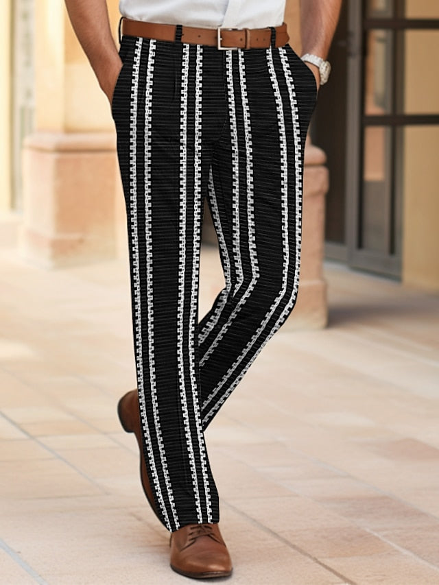 Front Casual Pocket Pants Dress Stripe Trousers Men's