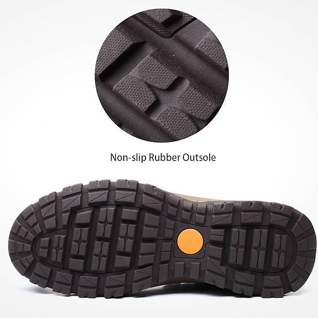 Faux Shoes Men's with Casual Hiking Non-Slip Leather Brown