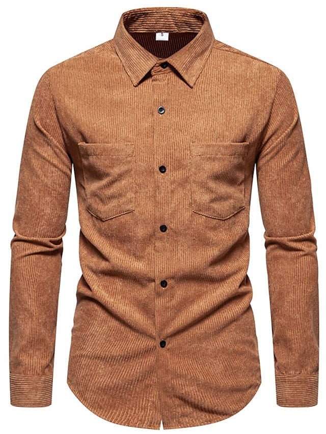 Men's Shirt Yellow Pink Black Corduroy Casual