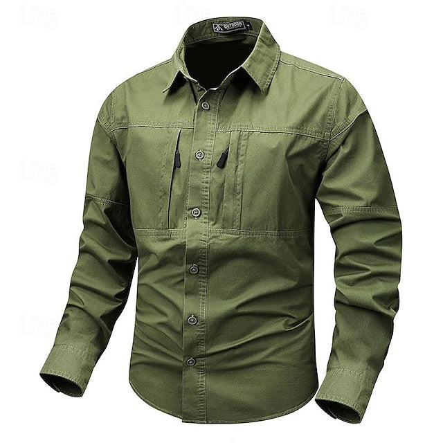 Button Men's Casual Workwear Work Shirts Shirt