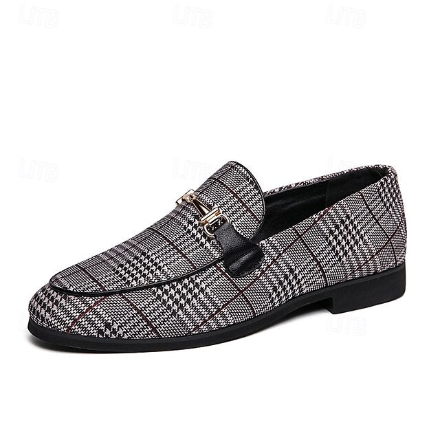 Buckle Plaid Fabric Men's Stylish with Loafers – Metal