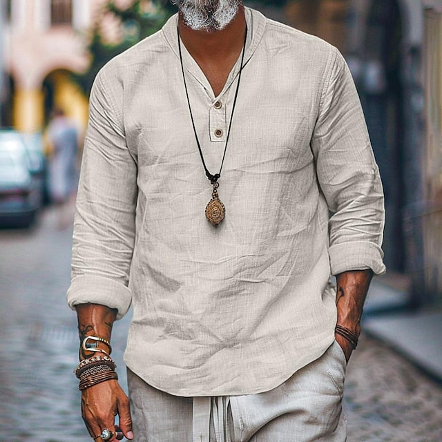 Men's Popover Linen Shirt Beach Summer
