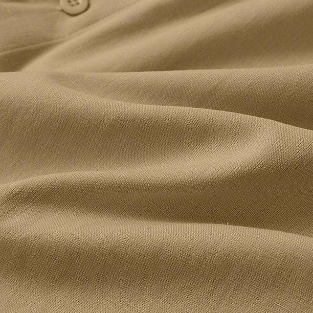 Summer Collar Linen Band Men's Shirt