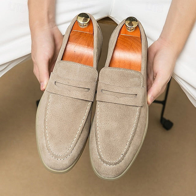 Loafers Slip-On Men's Comfortable Beige – Casual Suede