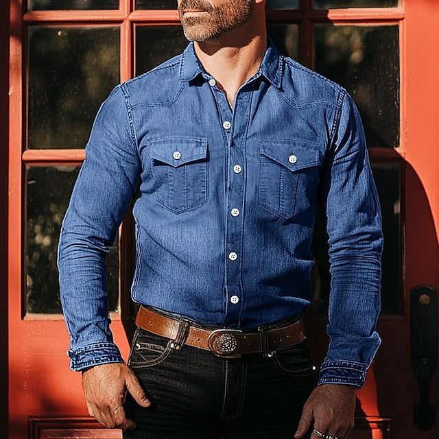 Men's Chambray Button Casual Shirt Calico