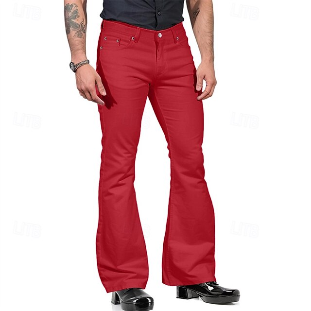 Flared Buttons Trousers Casual Pants Pocket Men's
