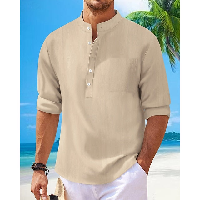 Linen Men's Shirt Casual Popover Cotton