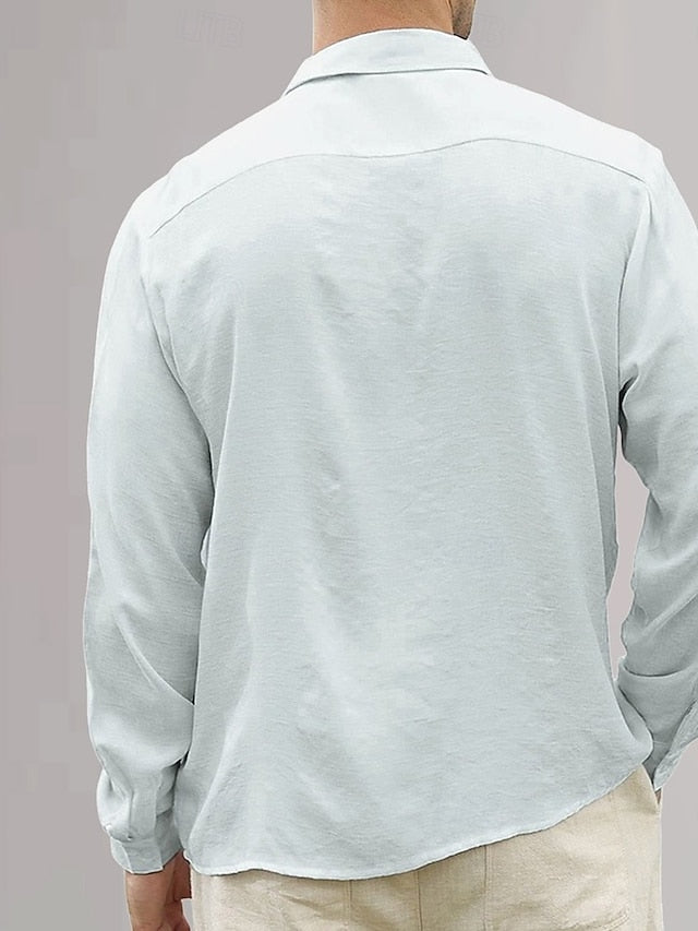 Plain Vacation Cotton Shirt Linen Black Men's Yellow Green