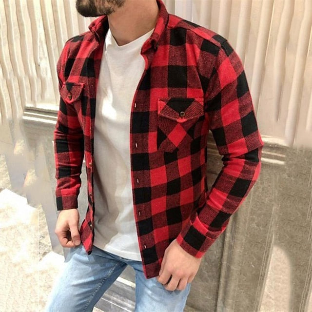 Overshirt Shirts Checked Button Shirt Casual Up Men's