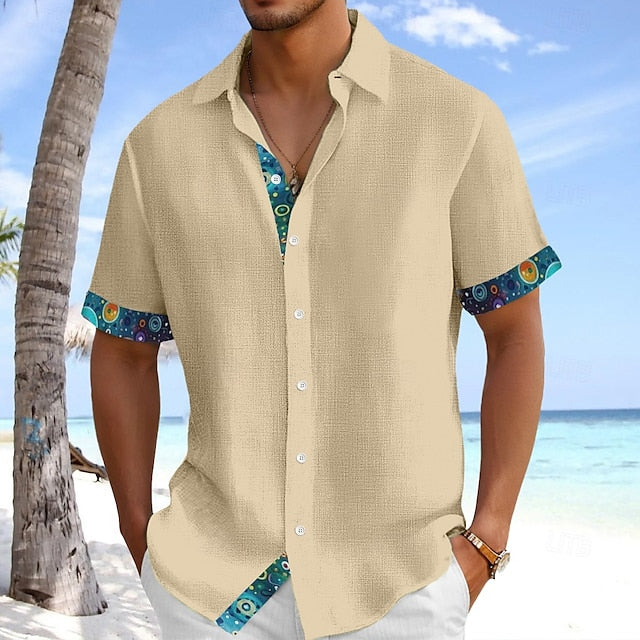 Shirt Linen Beach Summer Up Wear Men's Button