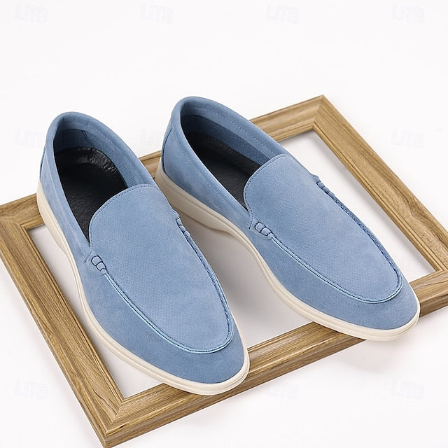 Slip-On Breathable Men's Faux – Casual Light Blue Loafers