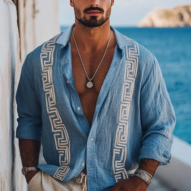 Men's Guayabera Shirt Linen Summer Beach
