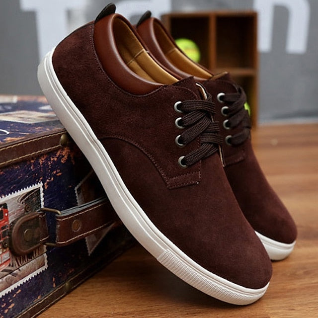 Brown Low-Top Men's Casual Suede Retro Lace-Up – Sneakers