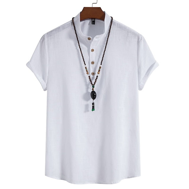 Chinese White Shirt Men's Cotton Linen Collar