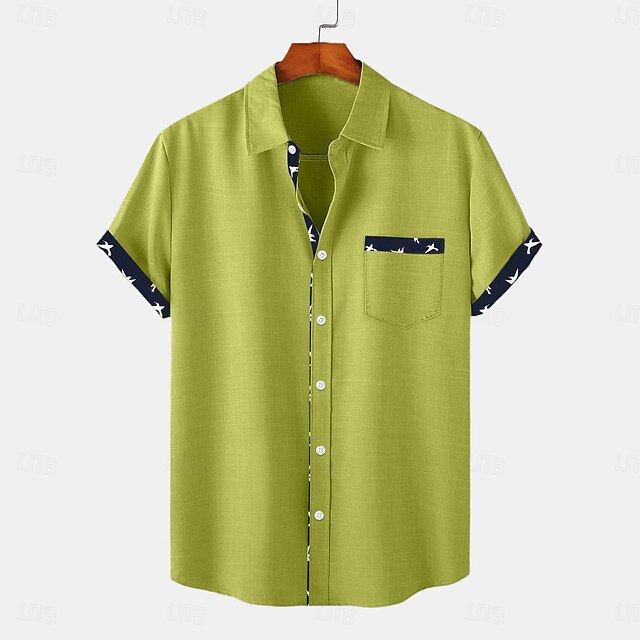 Summer Shirt Men's Up Button Beach Wear Linen
