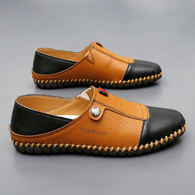– Men's Leather Driving Loafers Slip-On Casual Two-Tone